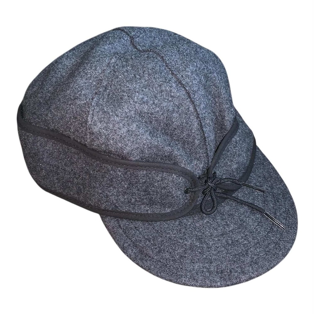 Stormy Kromer Wool Cap Mens 7 3/4 Gray Ear Flaps Winter Americana Hat Heritage